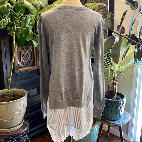 Umgee Gray Layered Shirt Sweater lace edging - Picture 6 of 11